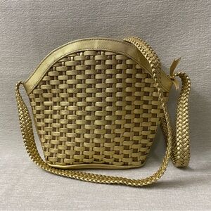 Tiannl Gold Woven Crossbody Bag